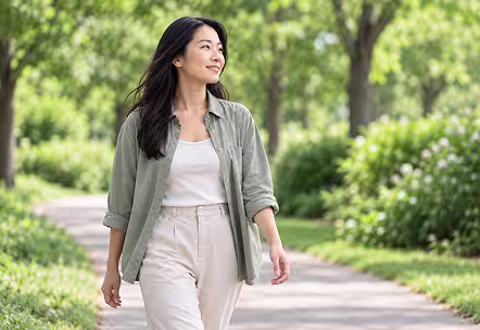 A woman walking outdoors