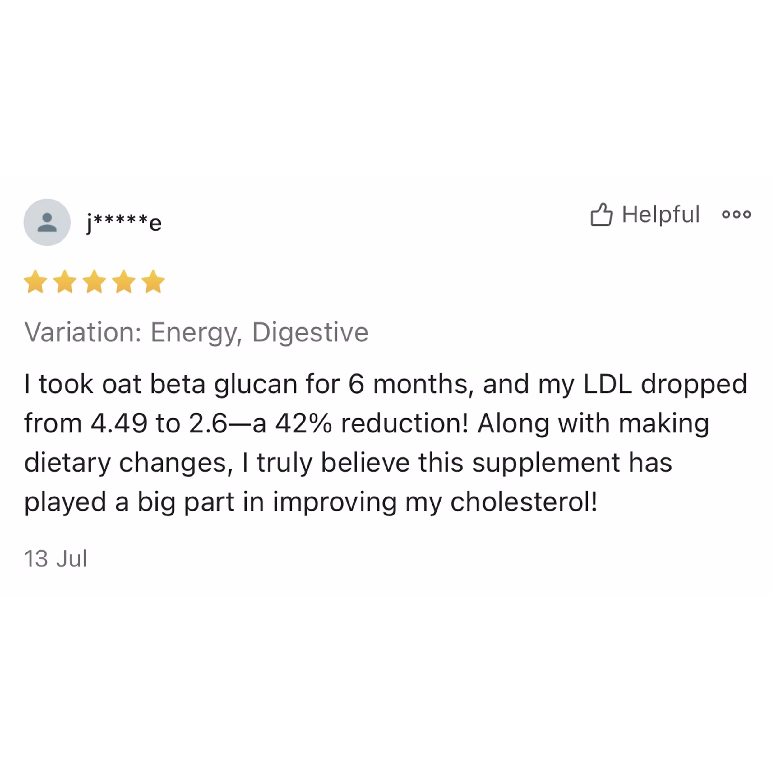Customer review reporting LDL cholesterol changing from 4.49 to 2.6 mmol/L